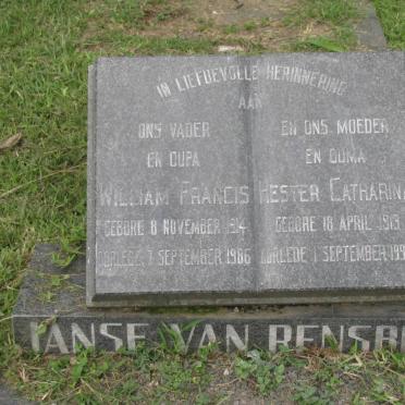 RENSBURG William Francis, Janse van 1914-1986 &amp; Hester Catharina 1913-1995