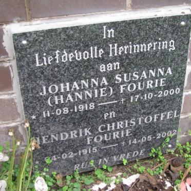 FOURIE Hendrik Christoffel 1915-2002 &amp; Johanna Susanna 1918-2000