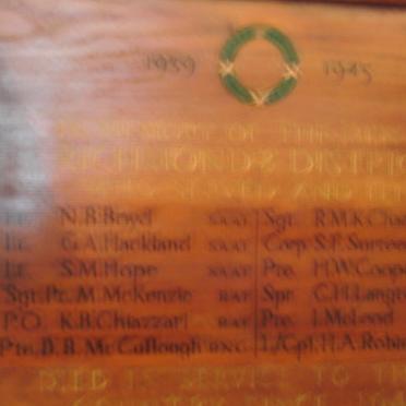 Kwazulu-Natal, RICHMOND, WWI and WWII Memorial information in Museum