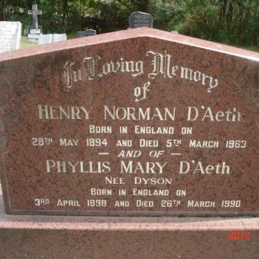 D'AETH Henry Norman 1894-1963 &amp; Phyllis Mary DYSON 1898-1990