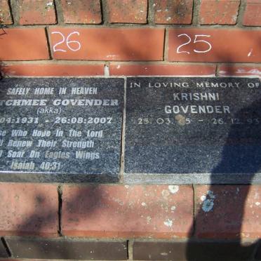 GOVENDER Lutchmee 1931-2007 &amp; GOVENDER Krishni 1965-1993