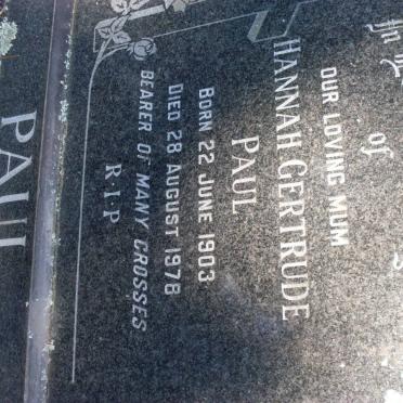 PAUL Hannah Gertrude 1903-1976