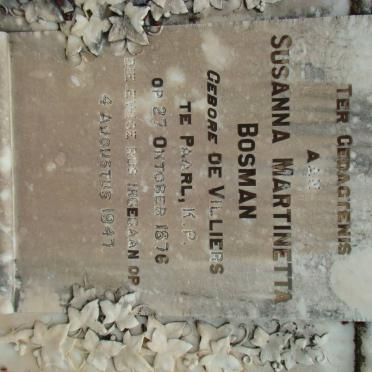 BOSMAN Susanna Martinetta nee DE VILLIERS 1876-1947