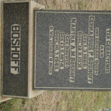 BOSHOFF Gerhardus P. 1866-1931 &amp; Martha A.M. BOUWER 1874-1945