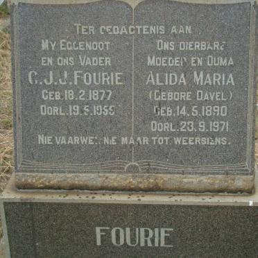 FOURIE C.J.J. 1877-1955 &amp; Alida Maria DAVEL 1890-1971