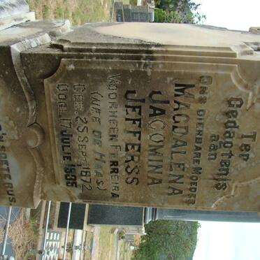JEFFERSS Magdalena Jacomina formerly FERREIRA nee DE HAAS 1872-1935