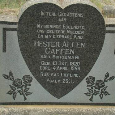 GAFFEN Hester Allen nee SCHOEMAN 1920-1958