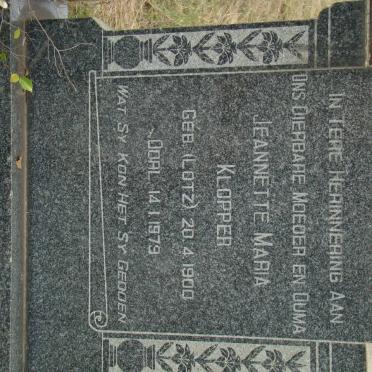 KLOPPER Jeanette Maria nee LOTZ 1900-1979