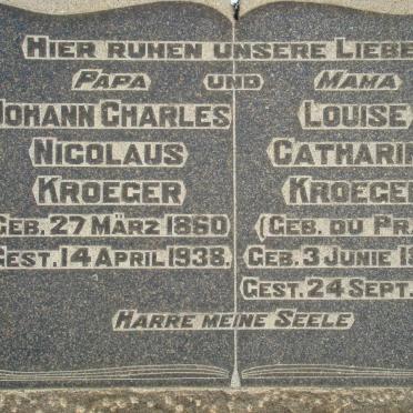 KROEGER Johann Charles Nicolaus 1860-1938 &amp; Louise Catharine DU PRAT 1873-1918