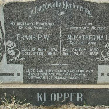 KLOPPER Frans P.W. 1874-1960 &amp; M. Catharina E. DE LANGE 1880-1968