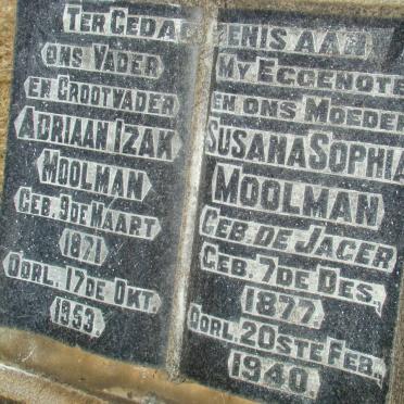 MOOLMAN Adriaan Izak 1871-1953 &amp; Susana Sophia DE JAGER 1877-1940
