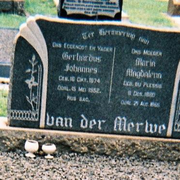 MERWE Gerhardus Johannes, van der 1874-1952 &amp; Maria Magdalena  DU PLESSIS 1860-1968