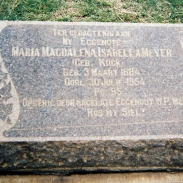 MEYER Maria Magdalena Isabella nee KOCK 1884-1954