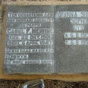 MEIRING Carel F. 1901-1947 :: UYS Johanna Susanna Sophia 1913-1994 :: ? Klein Carl 1970-1970