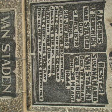 STADEN Jacobus Frederick, van 1878-1953 &amp; Hester Susana Maria TRYTSMAN 1882-1944