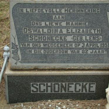 SCHONECKE Oswaldina Elizabeth nee LENS -1958