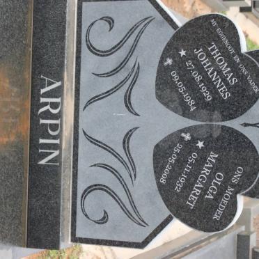 ARPIN Thomas Johannes 1929-1984 &amp; Olga Margaret 1932-2008