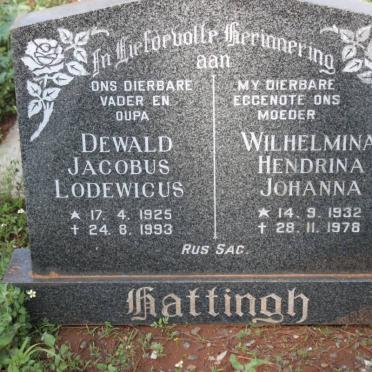 HATTINGH Dewald Jacobus Lodewicus 1925-1993 &amp; Wilhelmina Hendrina Johanna 1932-1978