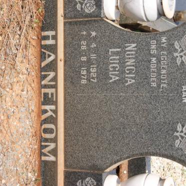 HANEKOM Nuncia Lucia 1927-1976