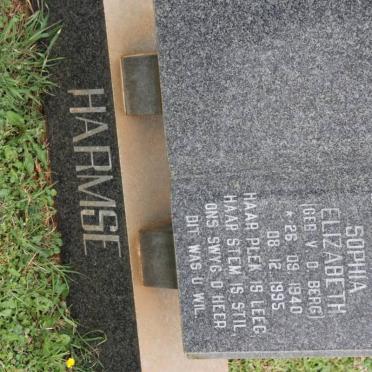 HARMSE Sophia Elizabeth nee V.D. BERG 1940-1995