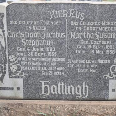 HATTINGH Christiaan Jacobus Stephanus 1883-1955 &amp; Martha Susanna COETSER 1881-1958