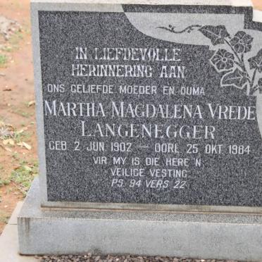 LANGENEGGER Martha Magdalena Vrede 1902-1984