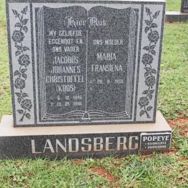 LANDSBERG Jacobus Johannes Christoffel 1946-1996 &amp; Maria Fransiena 1950- :: LANDSBERG Popeye 1951-2008