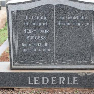 LEDERLE Henry Ivor Burgess 1914-1981