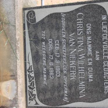 NIEKERK Christina Wilhelmina, van formerly SCHEEPERS nee OPPERMAN 1903-1963