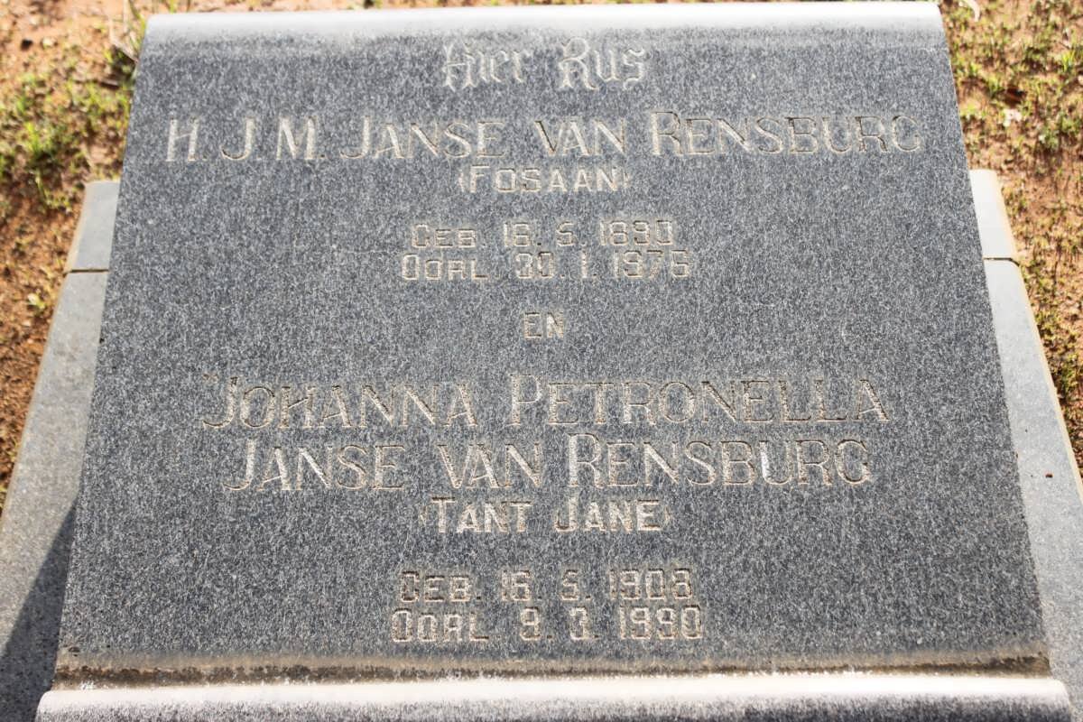 RENSBURG H.J.M., Janse van 1890-1976 & Johanna Petronella 1908-1990