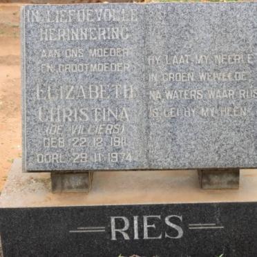 RIES Elizabeth Christina nee DE VILLIERS 1911-1974
