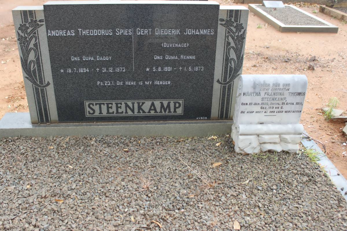 STEENKAMP Andreas Theodorus Spies 1894-1973 & Gert Diederik Johannes DUVENHAGE 1901-1973