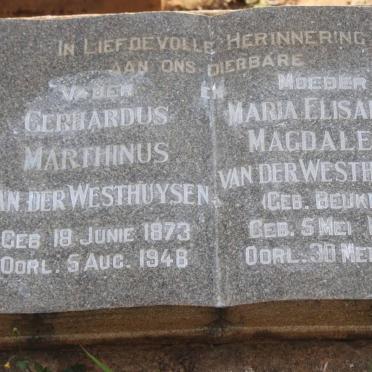 WESTHUYSEN Gerhardus Marthinus, van der 1873-1948 &amp; Maria Elisabeth Magdalena BEUKES 1875-1956