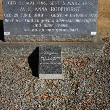RODEHORST W.H.F. Johannes 1886-1955 &amp; M.C. Anna 1888-1973 :: RODEHORST John Mearn 1946-1989 &amp; Marie 1934-2004