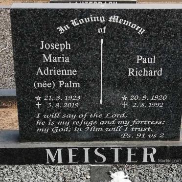 MEISTER Paul Richard 1920-1992 &amp; Joseph Maria Adrienne PALM 1923-2019