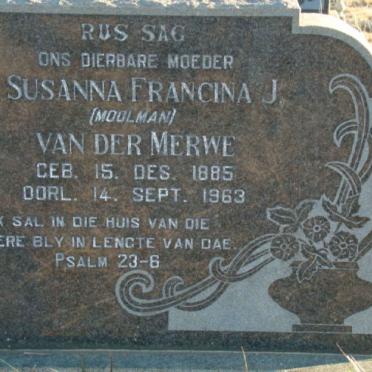 MERWE Susanna Francina J., van der nee MOOLMAN 1885-1963