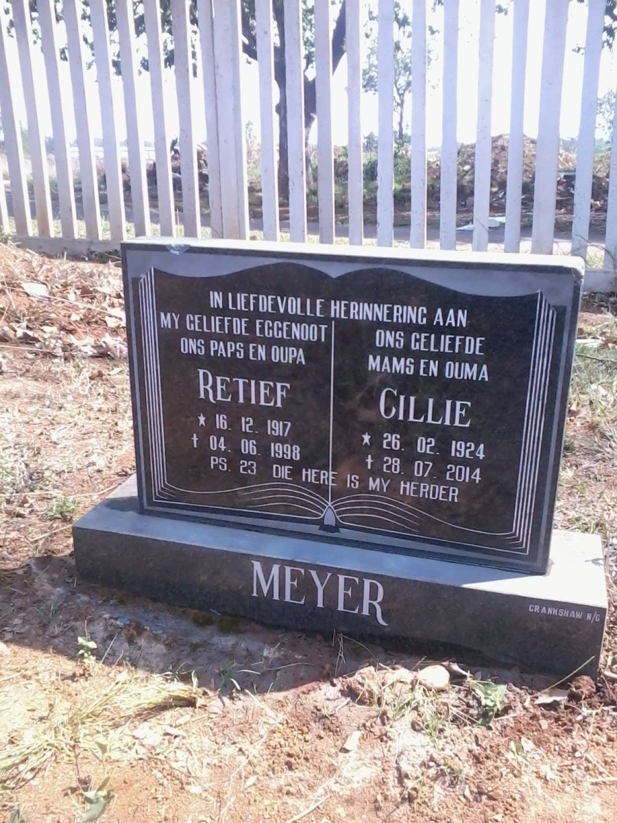 MEYER Retief 1917-1998 &amp; Cillie 1924-2014