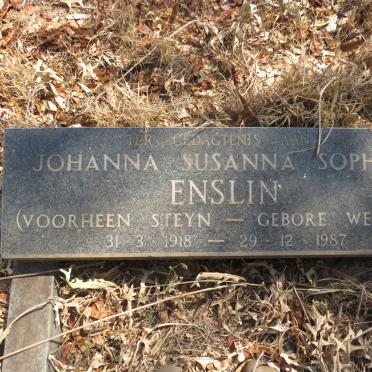 ENSLIN Johanna Susanna Sophia formerly STEYN nee WESSELS 1918-1987