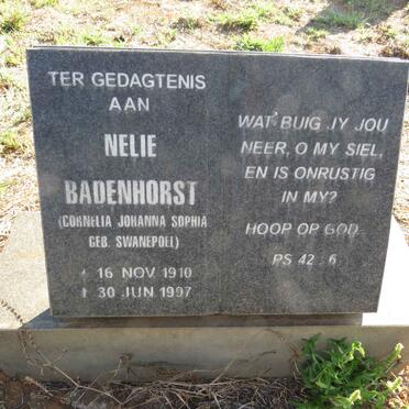 BADENHORST Cornelia Johanna Sophia nee SWANEPOEL 1910-1997