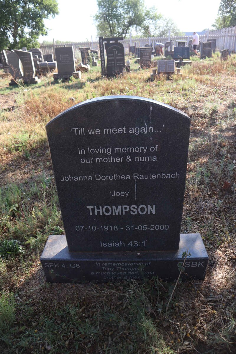 THOMPSON Johanna Dorothea nee RAUTENBACH 1918-2000