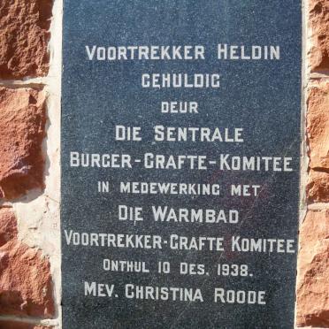 Gedenksteen opgerig aan 'n Voortrekker Heldin