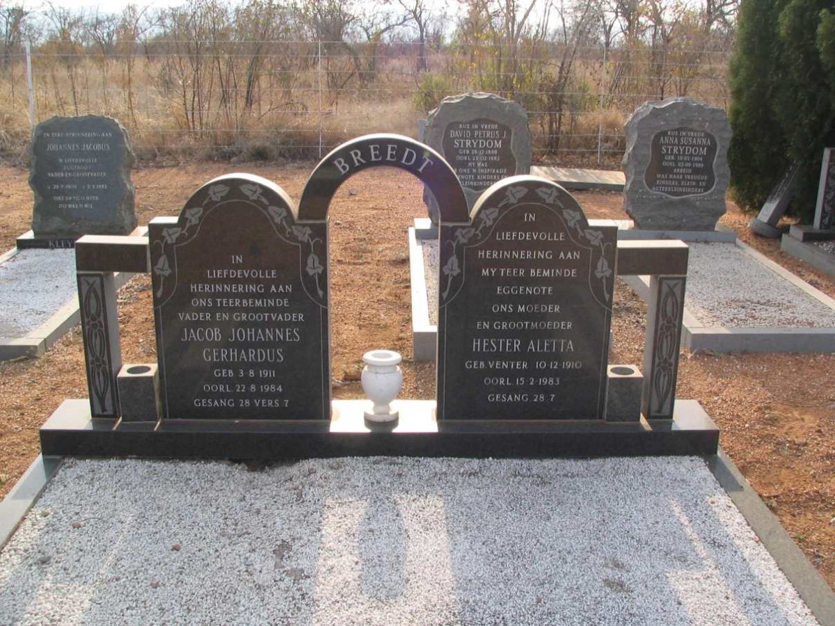 BREEDT Jacob Johannes Gerhardus 1911-1984 & Hester Aletta VENTER 1910-1983