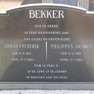 BEKKER John Frederik 1912-1983 :: BEKKER Philippus Jacobus 1919-1983
