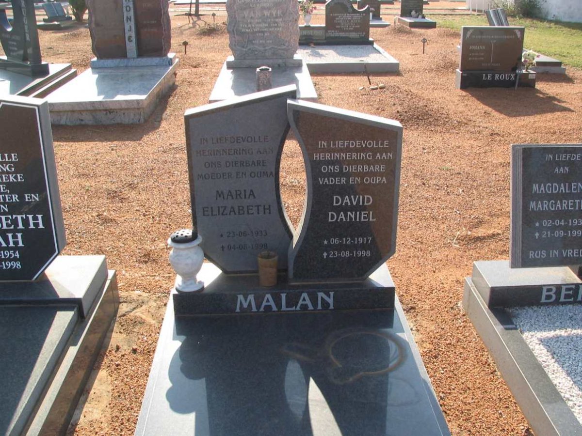 MALAN David Daniel 1917-1998 & Maria Elizabeth 1933-1998