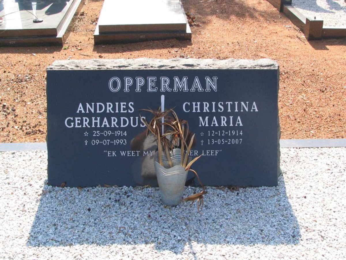 OPPERMAN Andries Gerhardus 1914-1993 & Christina Maria 1914-2007