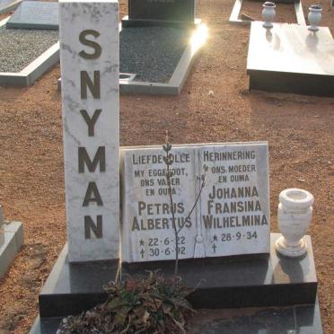 SNYMAN Petrus Albertus 1922-1992 &amp; Johanna Fransina Wilhelmina 1934- [34-]