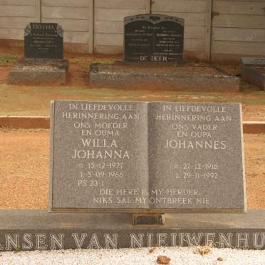 NIEUWENHUIZEN Johannes, Jansen van 1916-1992 &amp; Willa Johanna 1927-1966