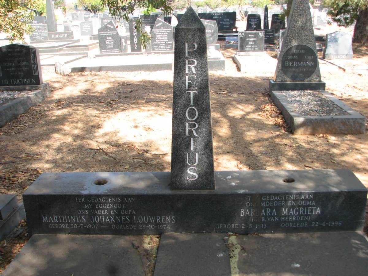 PRETORIUS Marthinus Johannes Louwrens 1907-1974 & Barbara Magrieta VAN HEERDEN 1913-1996