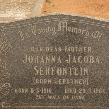 SERFONTEIN Johanna Jacoba nee GERSTNER 1910-1960