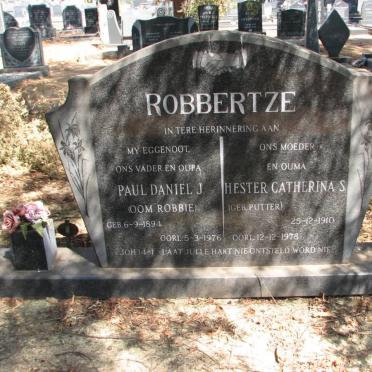 ROBBERTZE Paul Daniel J. 1894-1976 &amp; Hester Catharina S. PUTTER 1910-1978